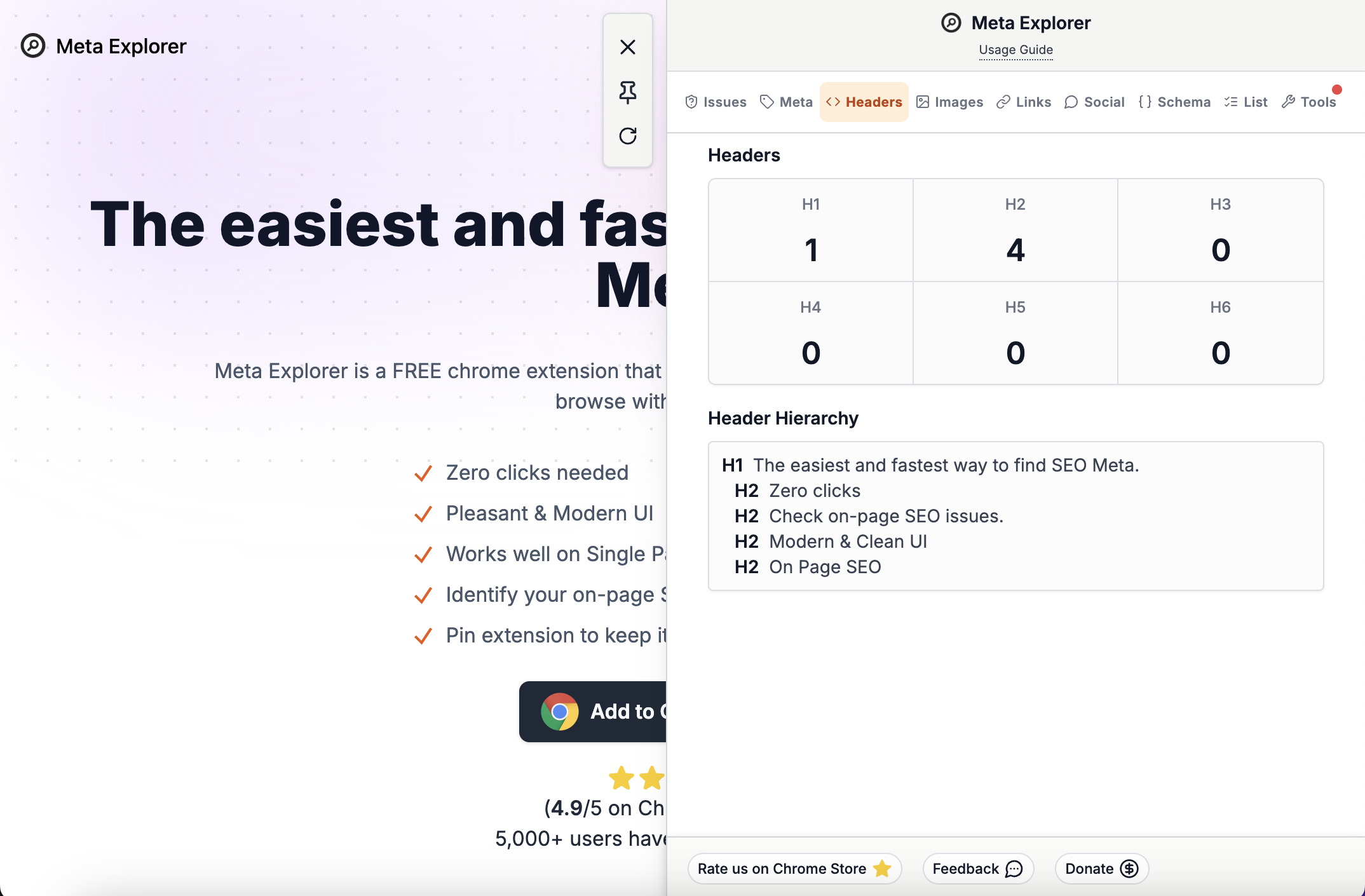 Check H1 tags using Meta Explorer